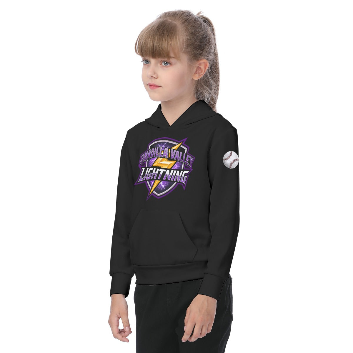 UV Lightning Kid's Lightweight Hoodie BLACK (Sublimation not DTF)