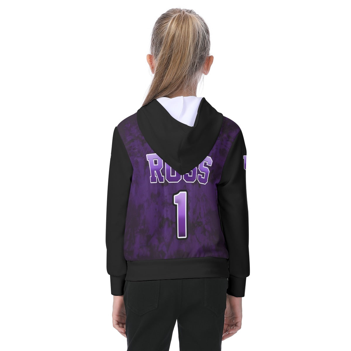 UV Lightning Kid's Lightweight Hoodie PURPLE TIE DYE WITH BLACK SLEEVES AND HOOD (Sublimation not DTF)
