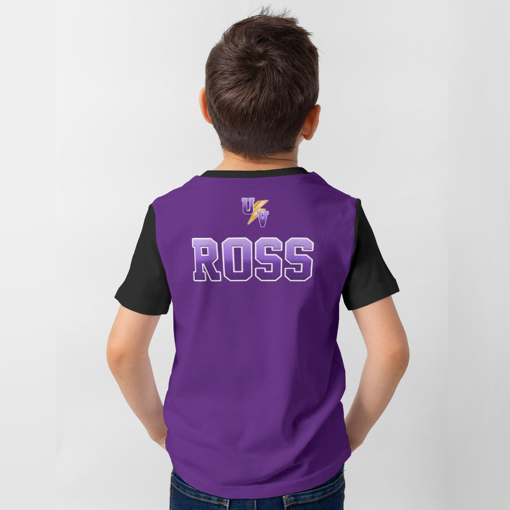 UV Lightning Kid's T-Shirt PURPLE WITH BLACK SLEEVES (Sublimation Decoration - not DTF)