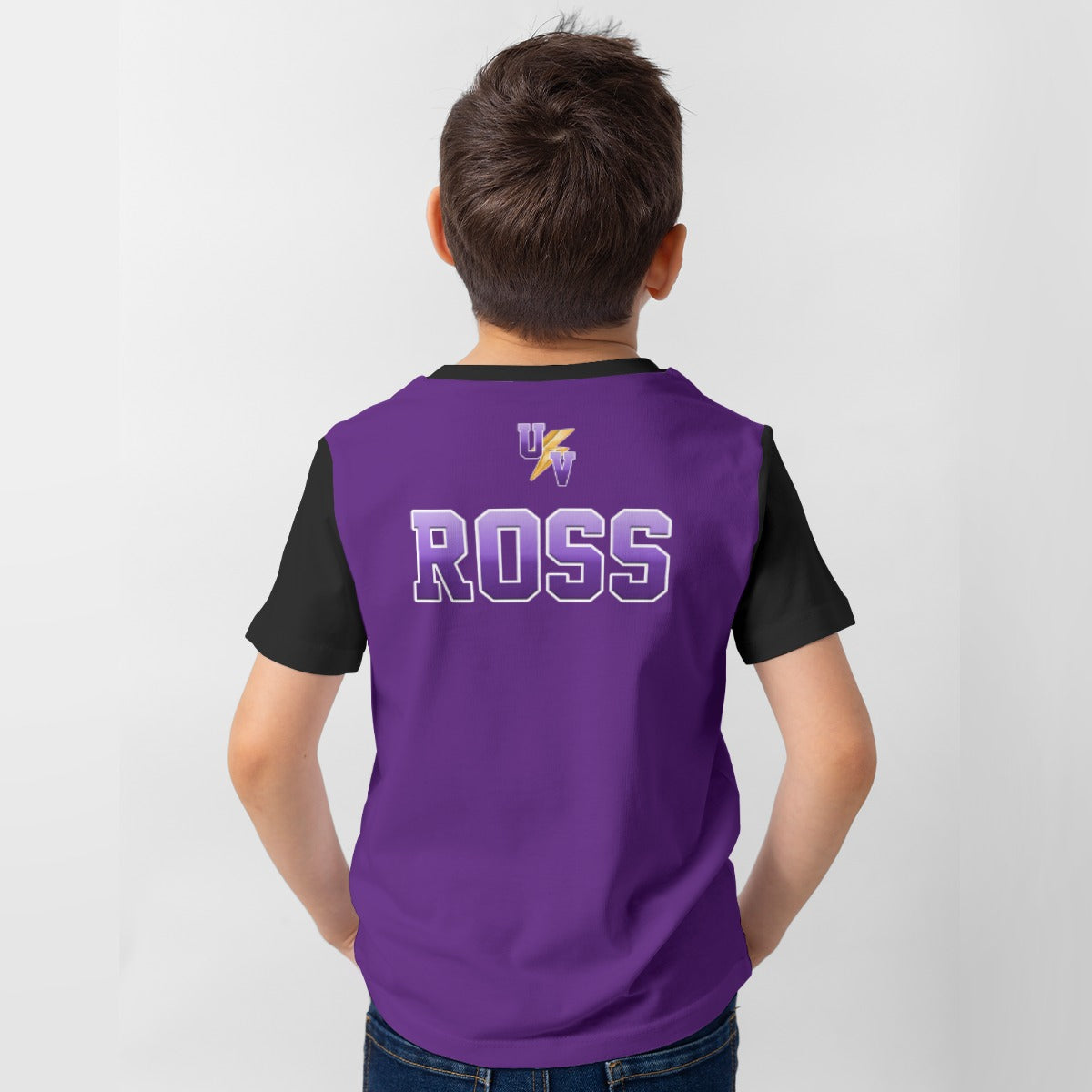 UV Lightning Kid's T-Shirt PURPLE WITH BLACK SLEEVES (Sublimation Decoration - not DTF)