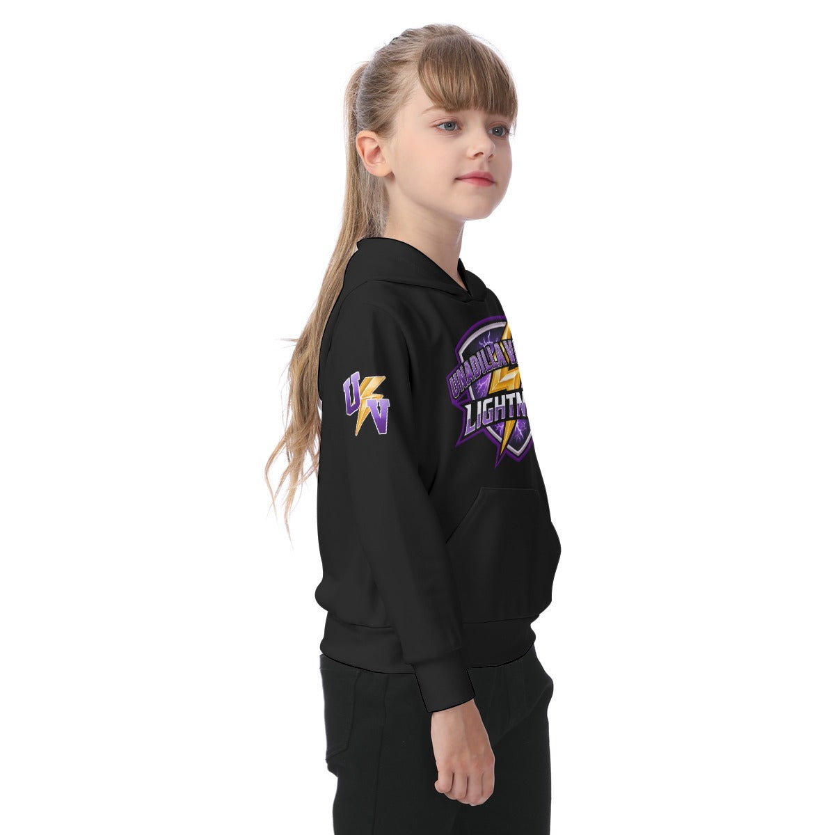 UV Lightning Kid's Lightweight Hoodie BLACK (Sublimation not DTF)