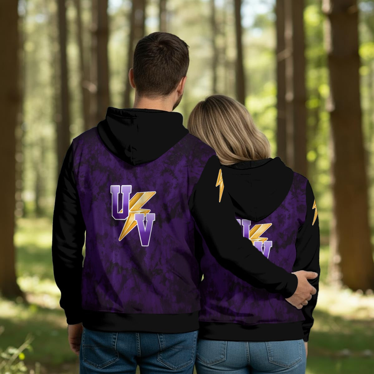 Pullover Lightweight Hoodie PURPLE TIE DYE WITH BLACK SLEEVES AND HOOD Unisex Adult (Sublimation printing not DTF)