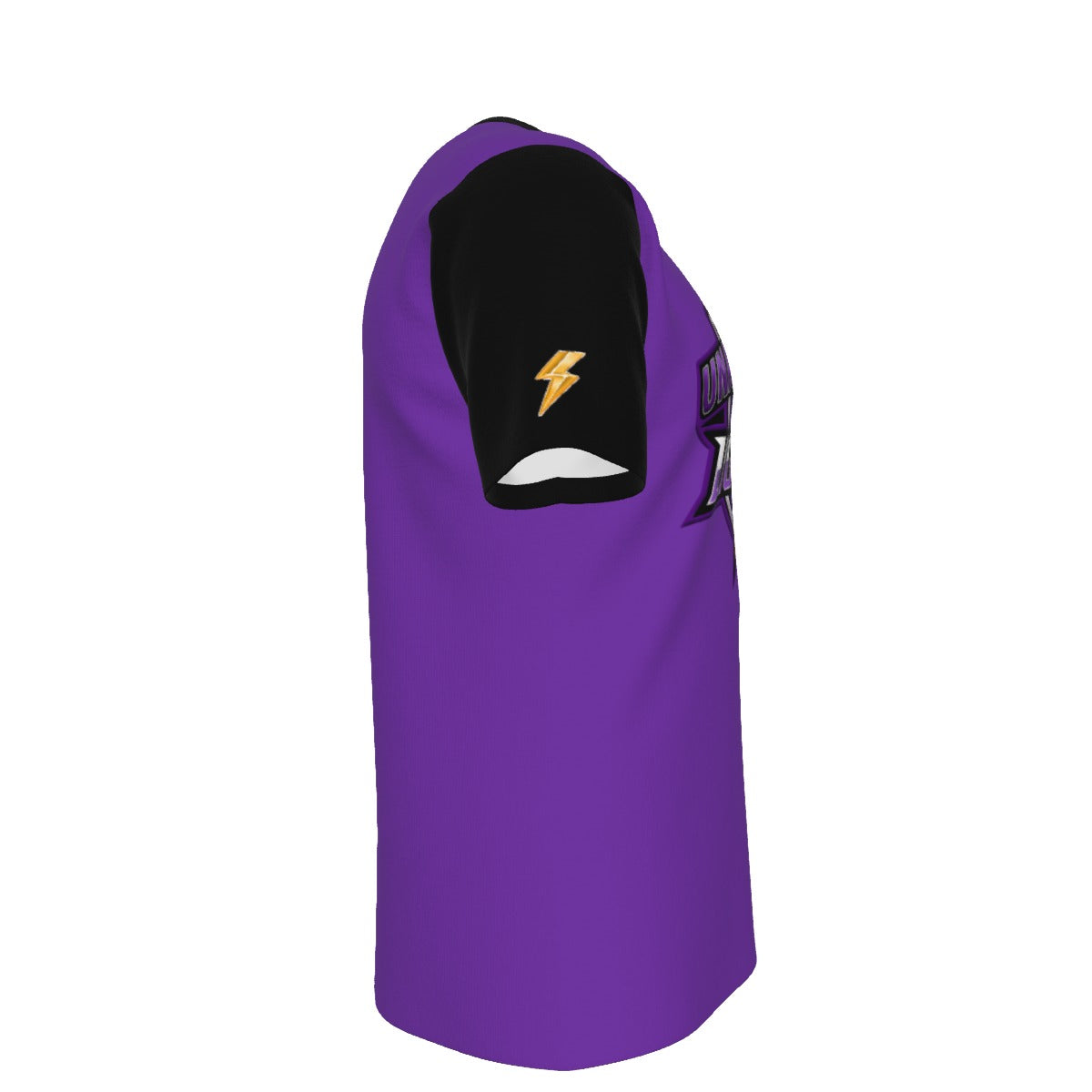 UV Lightning Adult Tee Shirt PURPLE WITH BLACK SLEEVES AND COLLAR (Sublimation not DTF application)